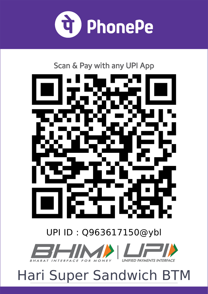 Hari Super Sandwich BTM official PhonePe UPI QR code
